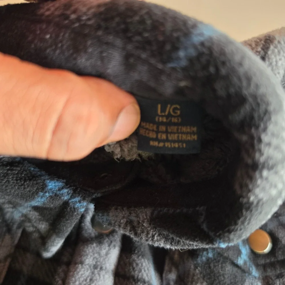 Freedom Foundry Boys Plaid Sherpa Lined Fleece Shirt Jacket Blue Grey L 14/16